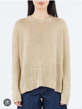 MJ Watson Linen Round Neck Pullover Italian Sweater In Flax Style 2542 Rare L